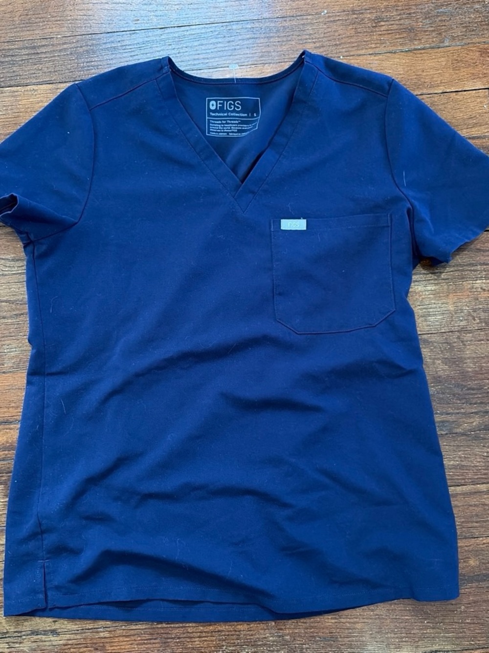 Figs Navy V-Neck Women's Scrub Top with Chest Pocket
